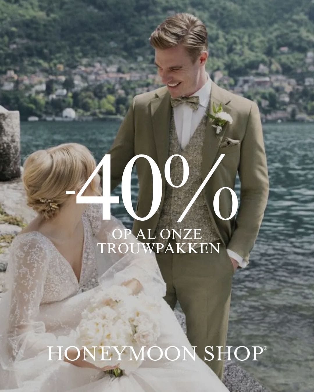 Honeymoonshop, winkel, trouwjurken, trouwpakken -40% op online trouwpakken.