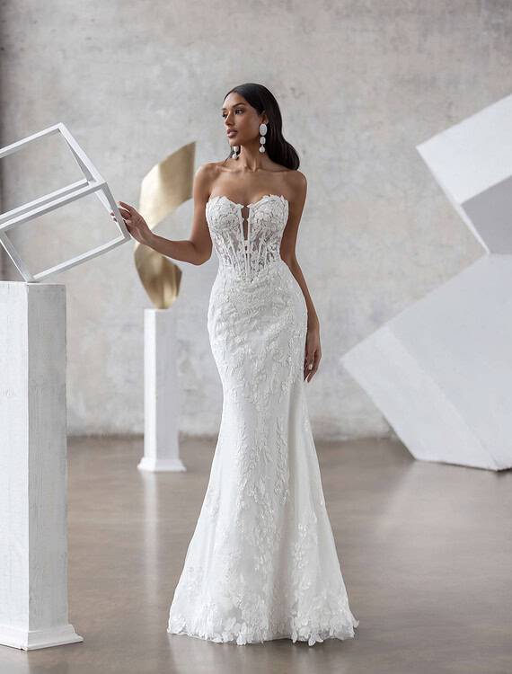 Honeymoonshop, winkel, trouwjurken, trouwpakken - Elegante trouwjurk voor bruid.