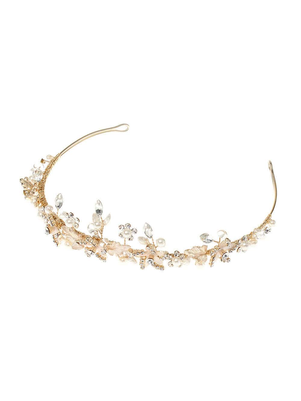 Honeymoonshop trouwaccessoire diadeem met kristallen en parels voor bruid.