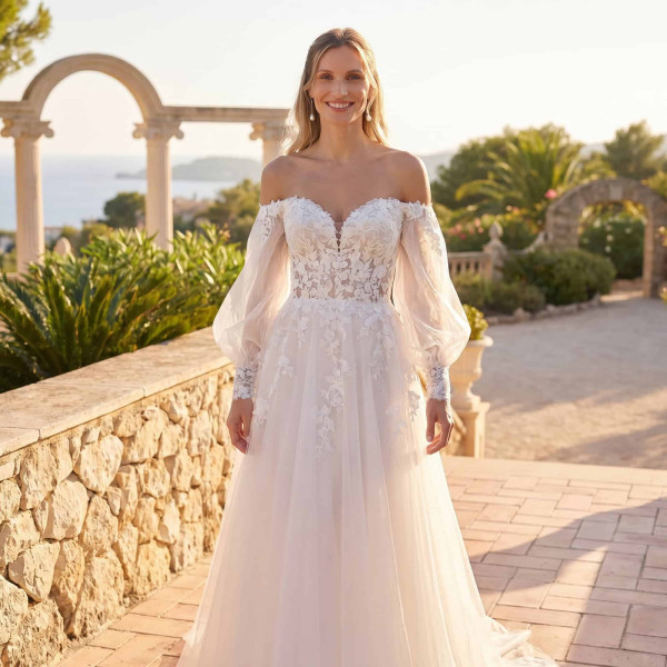 Honeymoonshop winkel met trouwjurken en trouwpakken voor bruiloft.